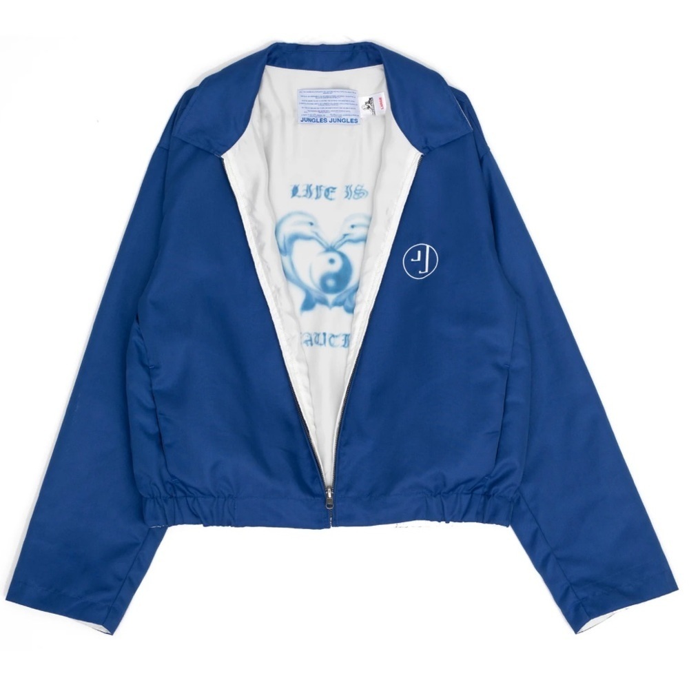 NEW JUNGLES Life Is Beautiful Reversible Jacket Medium Blue White Full Zip NWO